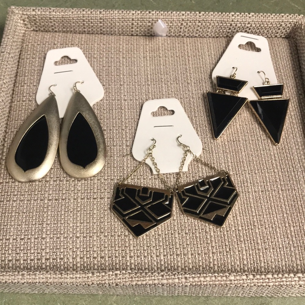 3 pair gold black dangle earrings!!!